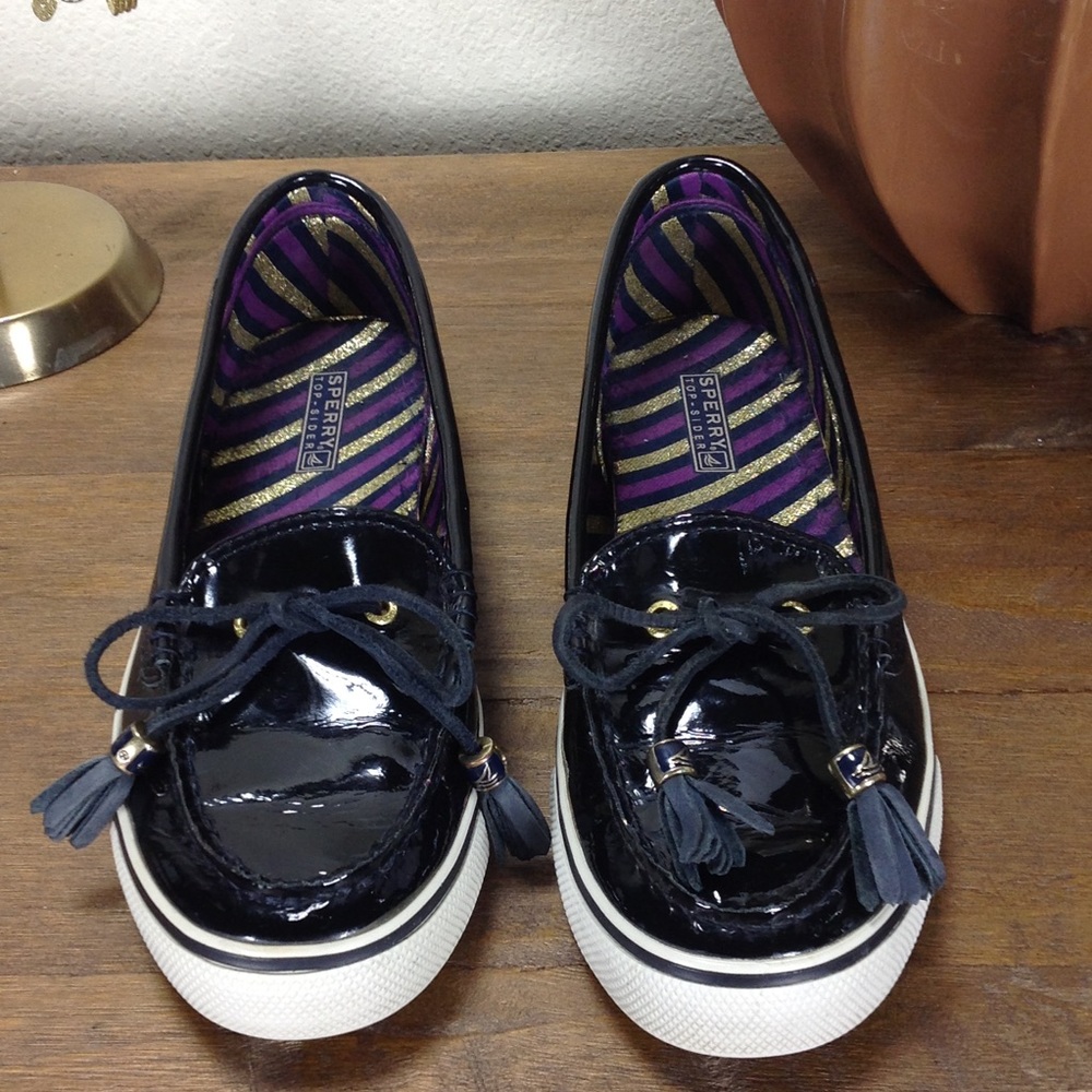 ❌Sperry Topsider Black Patent Leather Boat Shoes - Picture 2 of 7